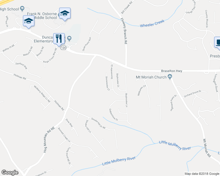 map of restaurants, bars, coffee shops, grocery stores, and more near 1977 Stonewater Court in Hoschton