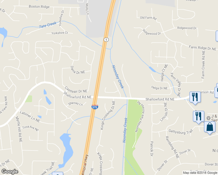 map of restaurants, bars, coffee shops, grocery stores, and more near 411 Way Bridge Court Northeast in Kennesaw
