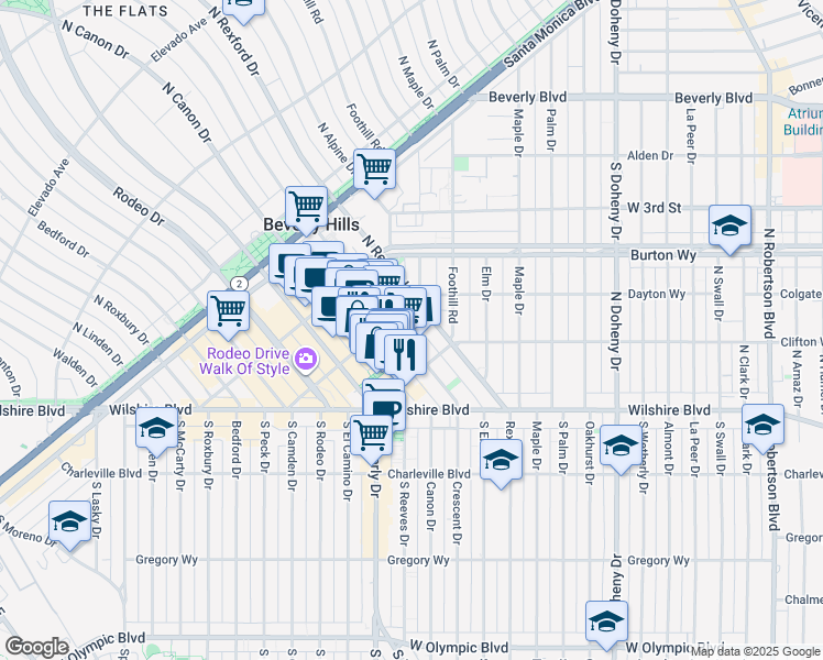 map of restaurants, bars, coffee shops, grocery stores, and more near 238 North Canon Drive in Beverly Hills