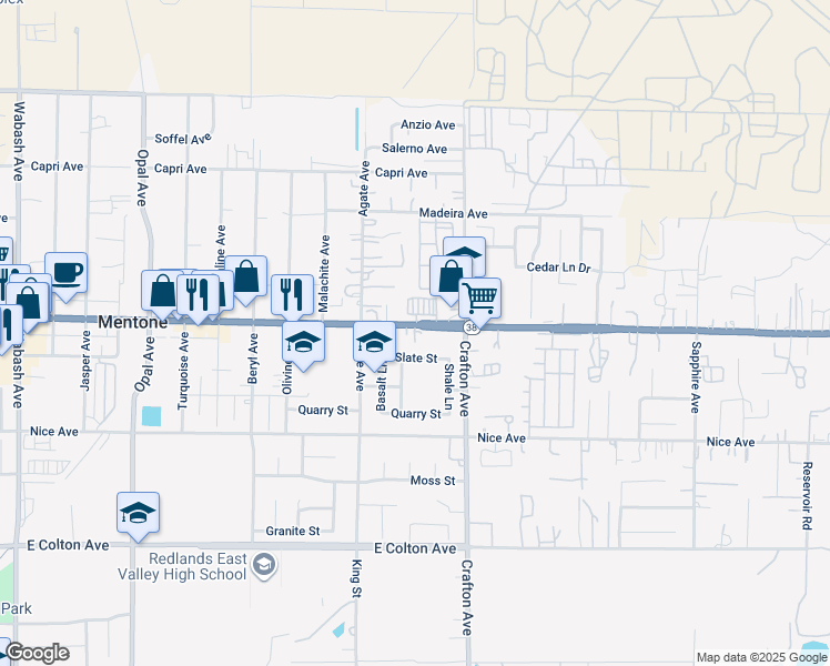 map of restaurants, bars, coffee shops, grocery stores, and more near 2048 Mentone Boulevard in Mentone