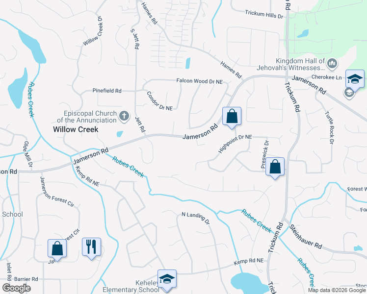 map of restaurants, bars, coffee shops, grocery stores, and more near 1932 Jamerson Road in Marietta