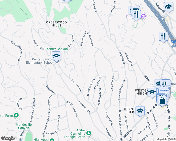 map of restaurants, bars, coffee shops, grocery stores, and more near 635 Walther Way in Los Angeles