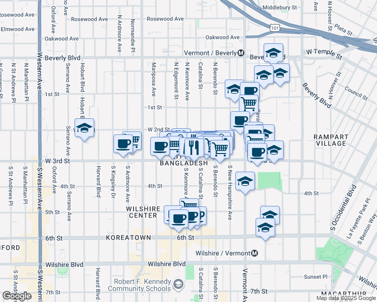 map of restaurants, bars, coffee shops, grocery stores, and more near in Los Angeles