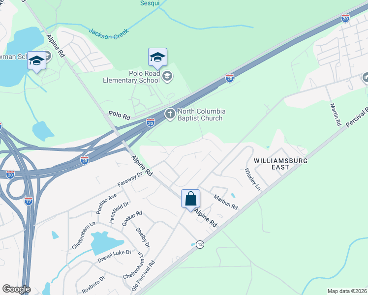 map of restaurants, bars, coffee shops, grocery stores, and more near 200 New Way Road in Columbia