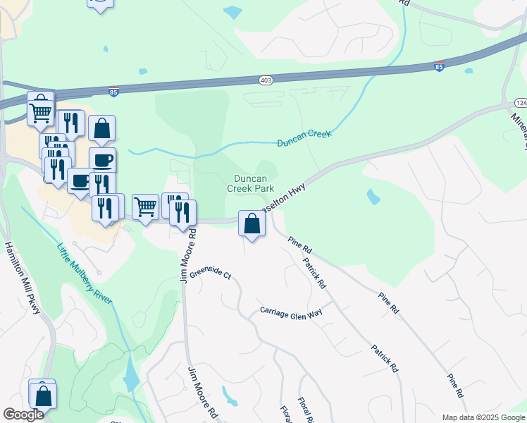 map of restaurants, bars, coffee shops, grocery stores, and more near 3690 Braselton Highway in Dacula
