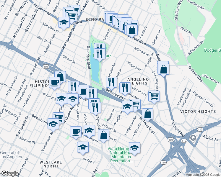 map of restaurants, bars, coffee shops, grocery stores, and more near in Los Angeles