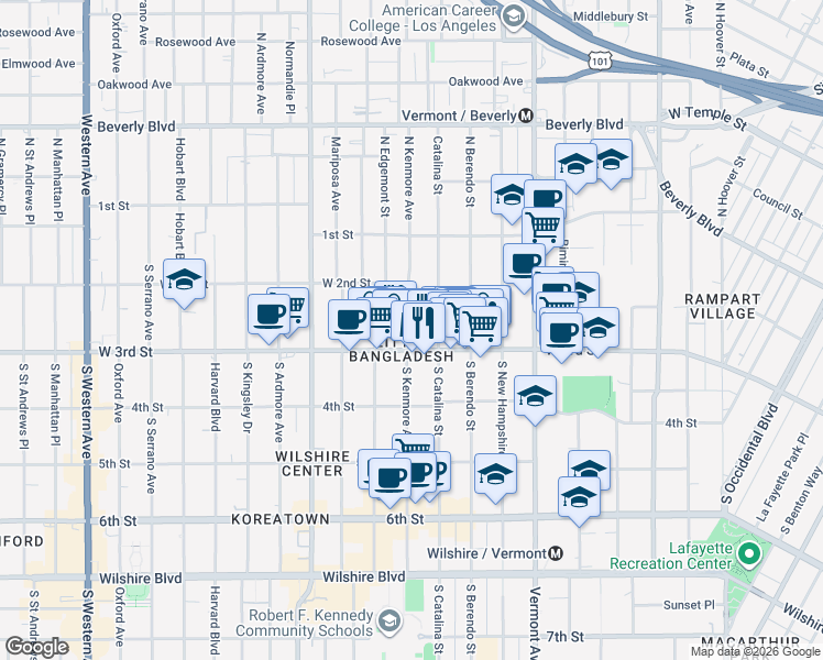 map of restaurants, bars, coffee shops, grocery stores, and more near in Los Angeles