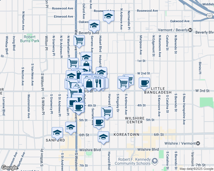 map of restaurants, bars, coffee shops, grocery stores, and more near in Los Angeles
