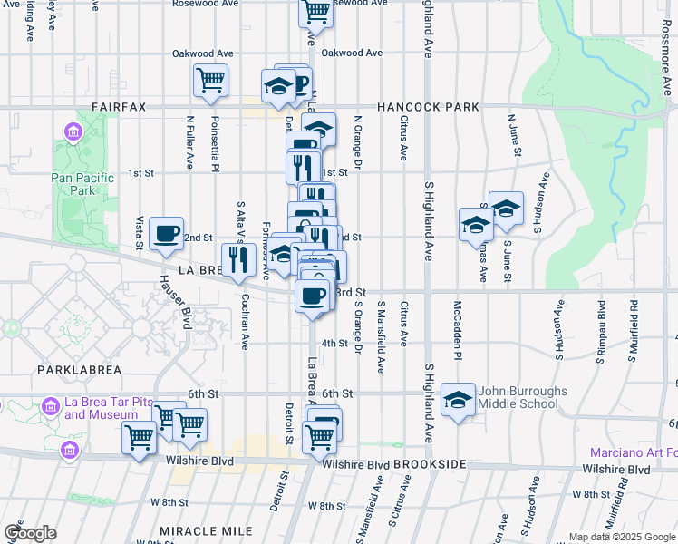 map of restaurants, bars, coffee shops, grocery stores, and more near 248 South Sycamore Avenue in Los Angeles
