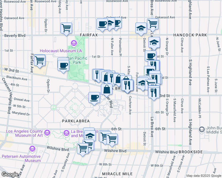 map of restaurants, bars, coffee shops, grocery stores, and more near 5998 W 3rd St in Los Angeles