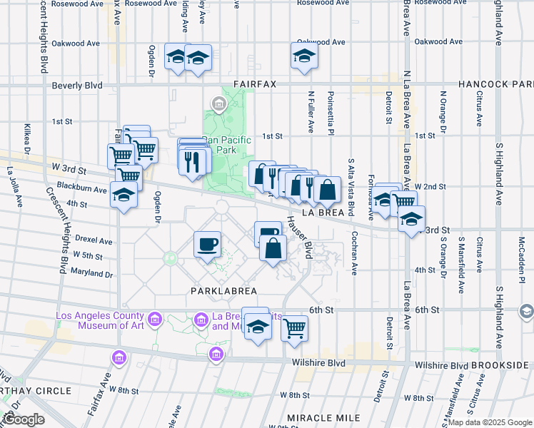 map of restaurants, bars, coffee shops, grocery stores, and more near 5949 Colgate Avenue in Los Angeles