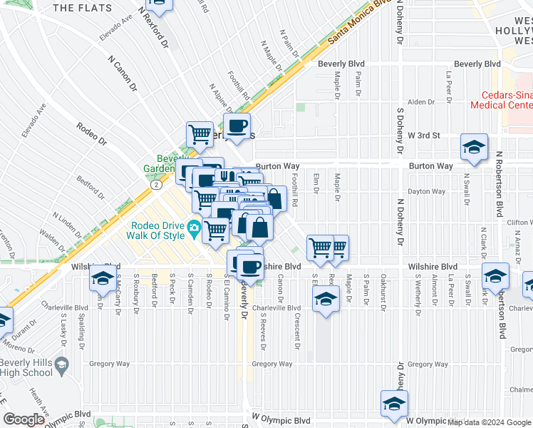 map of restaurants, bars, coffee shops, grocery stores, and more near 238 North Canon Drive in Beverly Hills