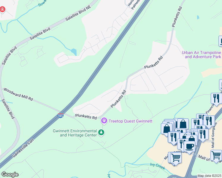 map of restaurants, bars, coffee shops, grocery stores, and more near 3535 Clarecastle Drive in Buford