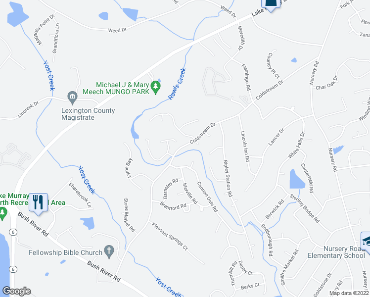 map of restaurants, bars, coffee shops, grocery stores, and more near 443 Coldstream Drive in Columbia
