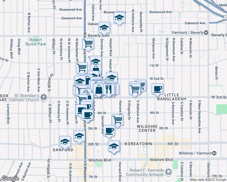 map of restaurants, bars, coffee shops, grocery stores, and more near in Los Angeles