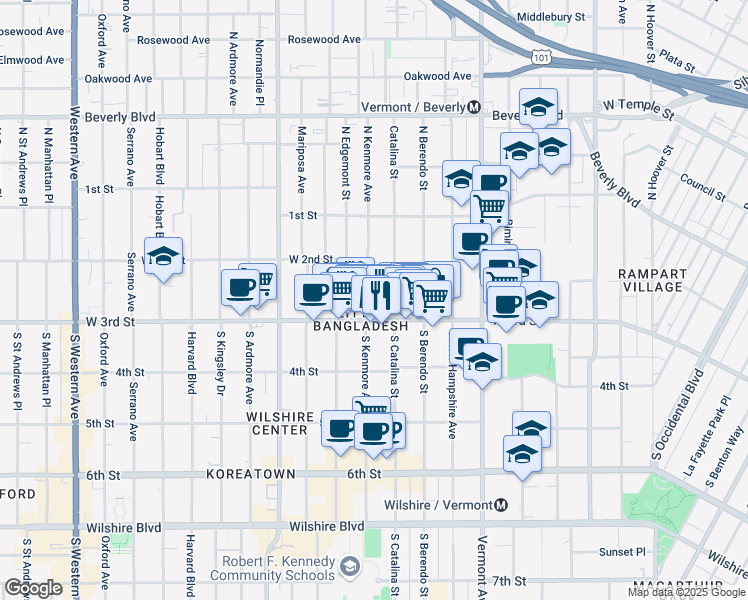map of restaurants, bars, coffee shops, grocery stores, and more near in Los Angeles