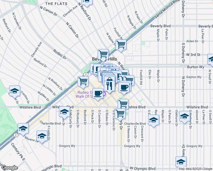 map of restaurants, bars, coffee shops, grocery stores, and more near 330 North Beverly Drive in Beverly Hills