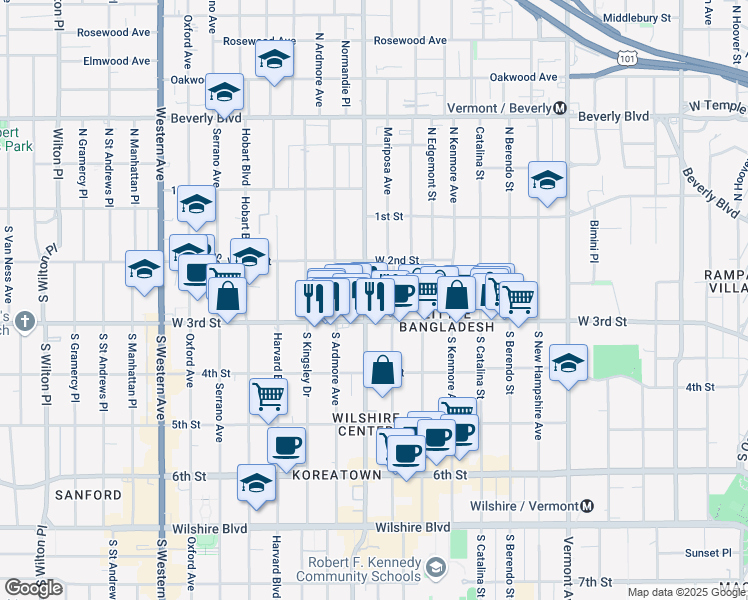 map of restaurants, bars, coffee shops, grocery stores, and more near in Los Angeles
