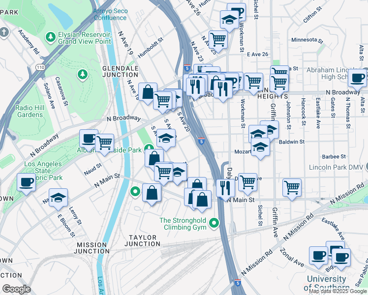 map of restaurants, bars, coffee shops, grocery stores, and more near 316 South Avenue 19 in Los Angeles