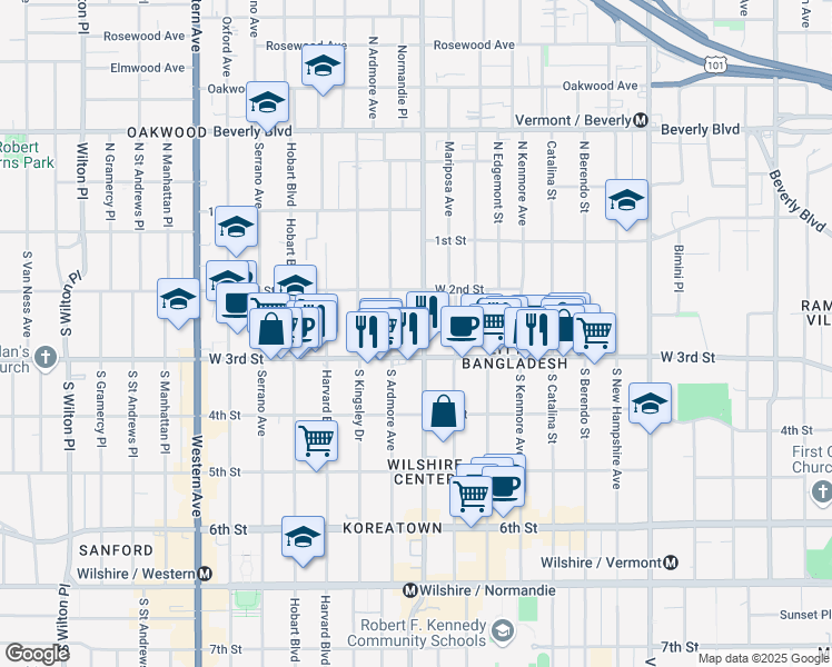 map of restaurants, bars, coffee shops, grocery stores, and more near in Los Angeles