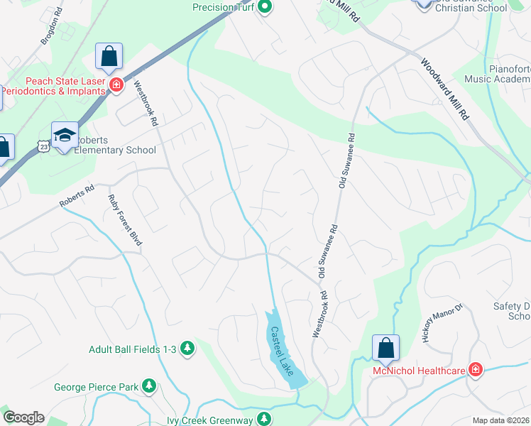 map of restaurants, bars, coffee shops, grocery stores, and more near 328 Rhodes House Court in Suwanee