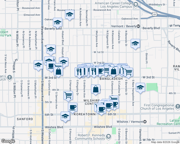 map of restaurants, bars, coffee shops, grocery stores, and more near in Los Angeles