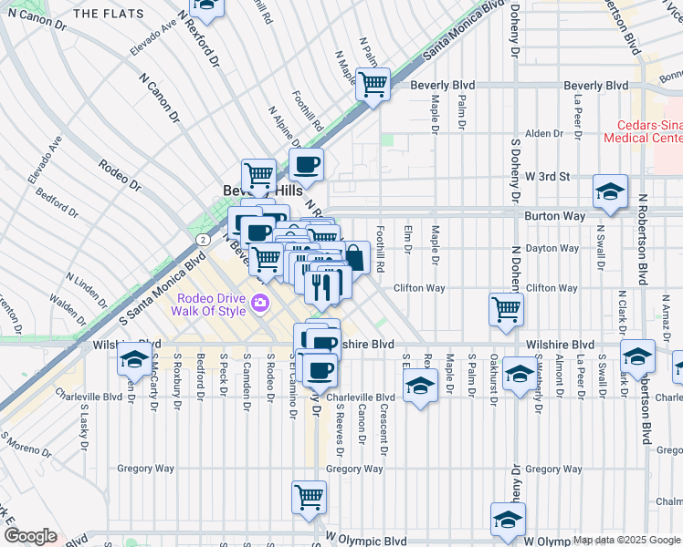 map of restaurants, bars, coffee shops, grocery stores, and more near 238 North Canon Drive in Beverly Hills