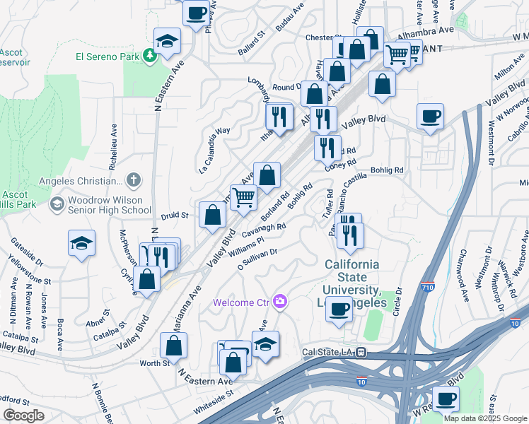 map of restaurants, bars, coffee shops, grocery stores, and more near 5024 Valley Boulevard in Los Angeles
