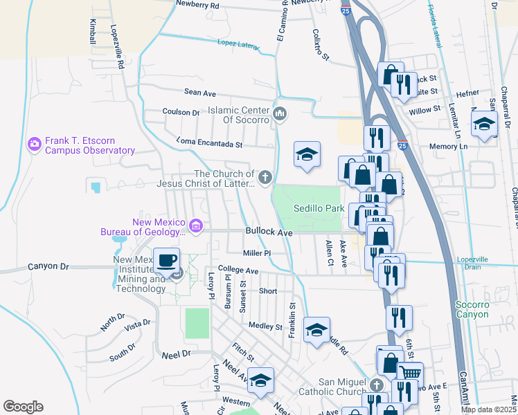 map of restaurants, bars, coffee shops, grocery stores, and more near 1004 Mineral Way in Socorro