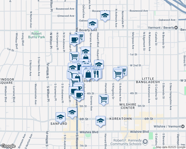 map of restaurants, bars, coffee shops, grocery stores, and more near in Los Angeles