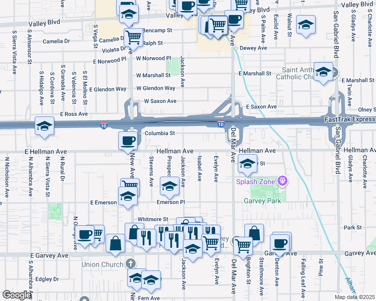 map of restaurants, bars, coffee shops, grocery stores, and more near 3353 Jackson Avenue in Rosemead