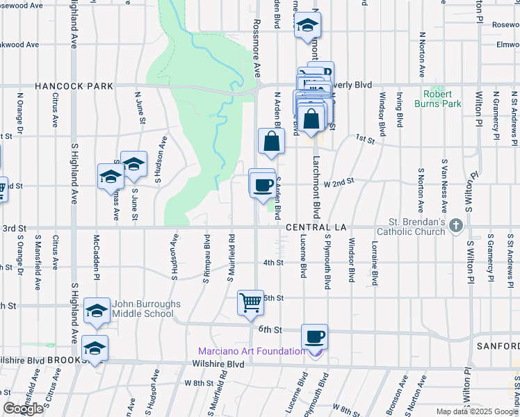 map of restaurants, bars, coffee shops, grocery stores, and more near in Los Angeles
