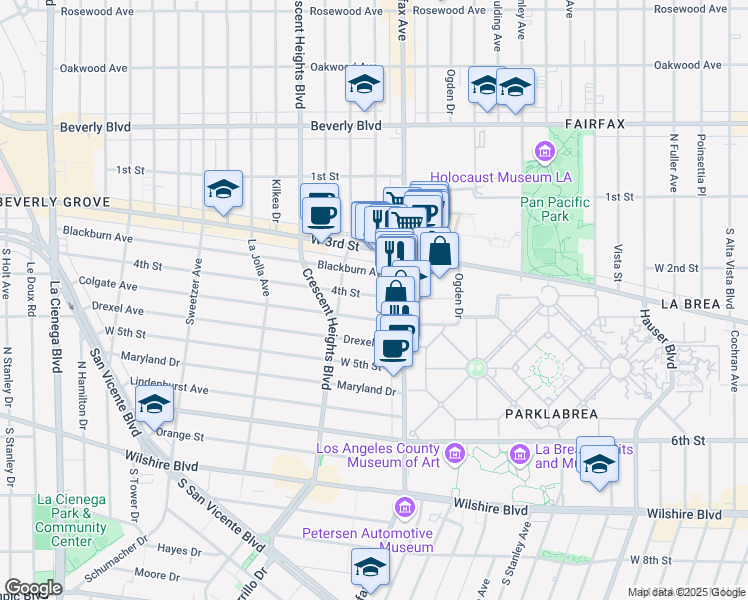 map of restaurants, bars, coffee shops, grocery stores, and more near 6309 Colgate Avenue in Los Angeles