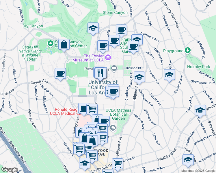 map of restaurants, bars, coffee shops, grocery stores, and more near 520 Portola Plaza in Los Angeles