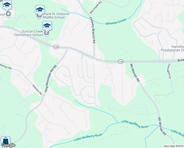 map of restaurants, bars, coffee shops, grocery stores, and more near 2026 Skybrooke Lane in Hoschton