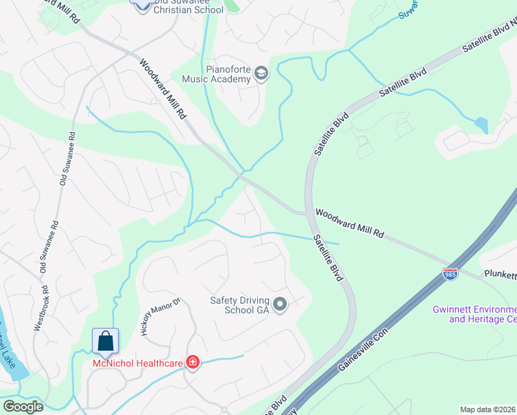 map of restaurants, bars, coffee shops, grocery stores, and more near 3775 Roxwood Park Drive Northeast in Buford