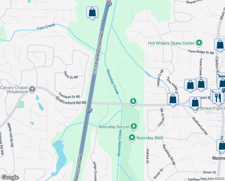 map of restaurants, bars, coffee shops, grocery stores, and more near 4850 Way Bridge Drive Northeast in Kennesaw