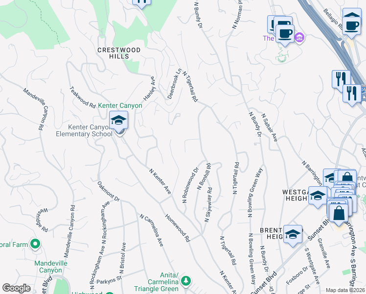 map of restaurants, bars, coffee shops, grocery stores, and more near 635 Walther Way in Los Angeles