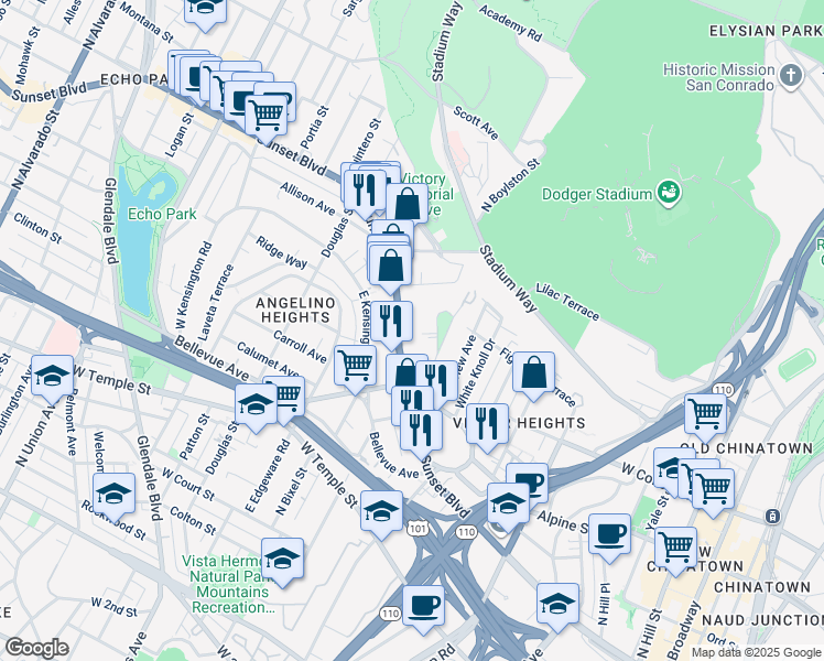 map of restaurants, bars, coffee shops, grocery stores, and more near 971 Everett Street in Los Angeles