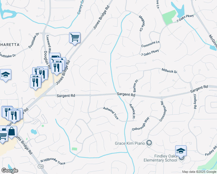 map of restaurants, bars, coffee shops, grocery stores, and more near 280 Leaf Court in Alpharetta