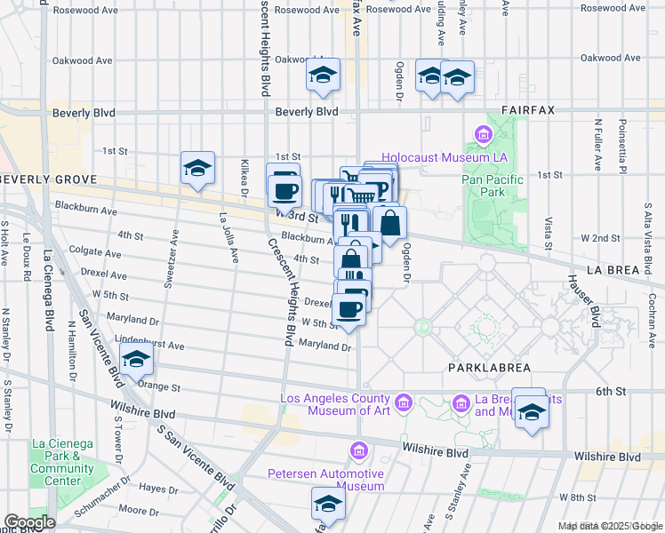 map of restaurants, bars, coffee shops, grocery stores, and more near 6309 Colgate Avenue in Los Angeles