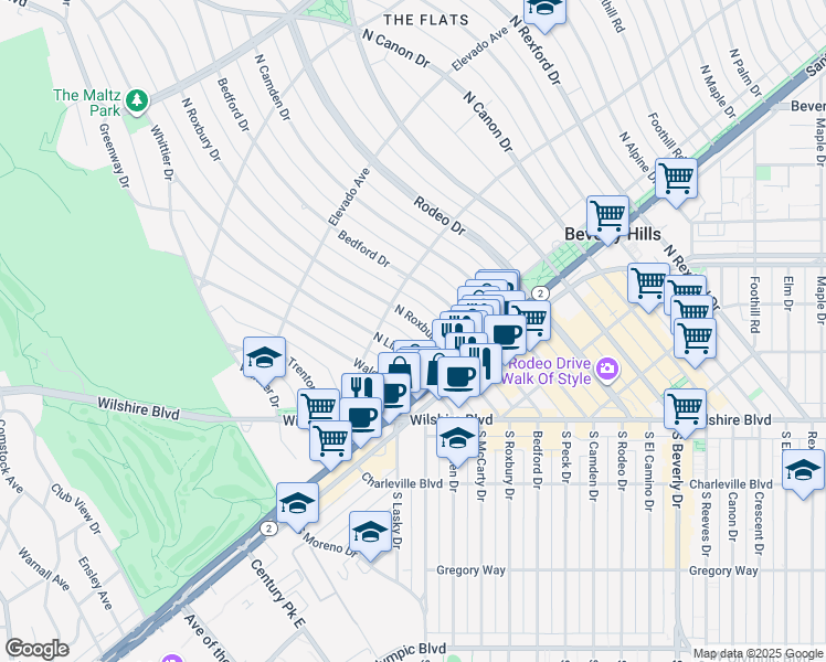 map of restaurants, bars, coffee shops, grocery stores, and more near 514 North Linden Drive in Beverly Hills