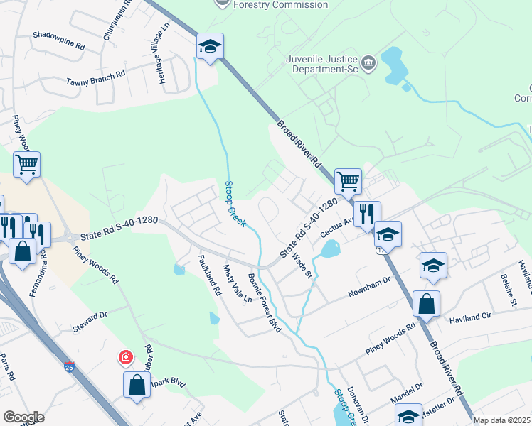 map of restaurants, bars, coffee shops, grocery stores, and more near 271 Wynn Way in Columbia