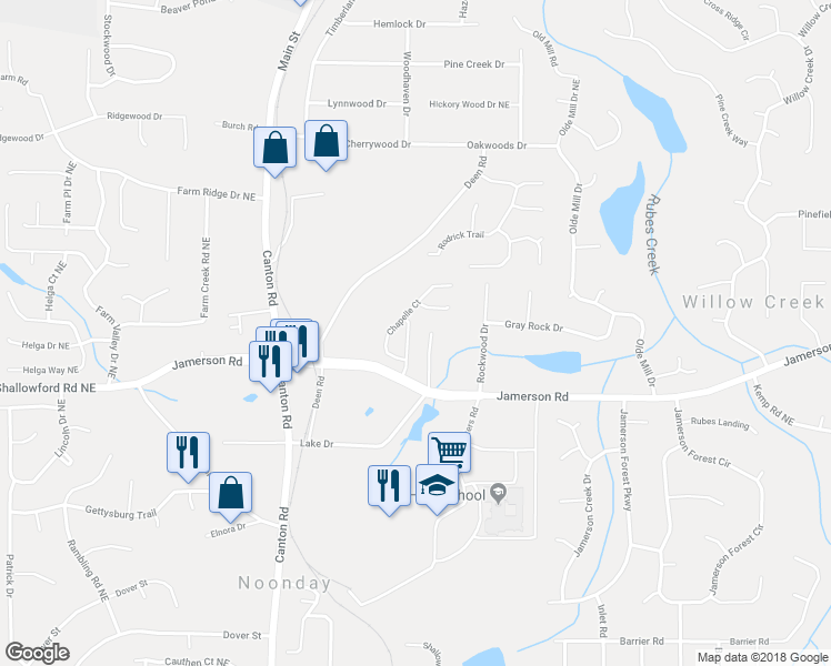 map of restaurants, bars, coffee shops, grocery stores, and more near 4812 Nevilly Way in Marietta