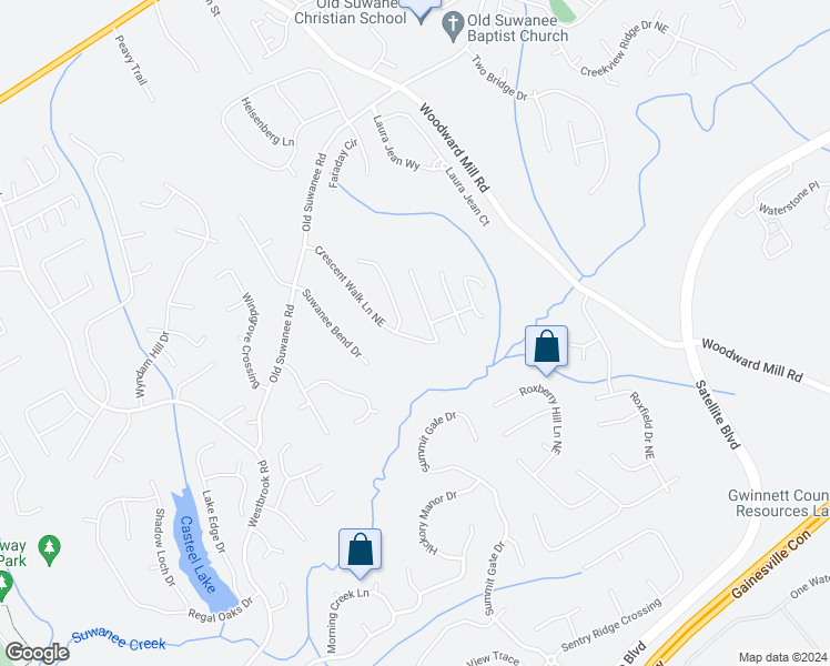 map of restaurants, bars, coffee shops, grocery stores, and more near 3865 Crescent Walk Lane Northeast in Suwanee