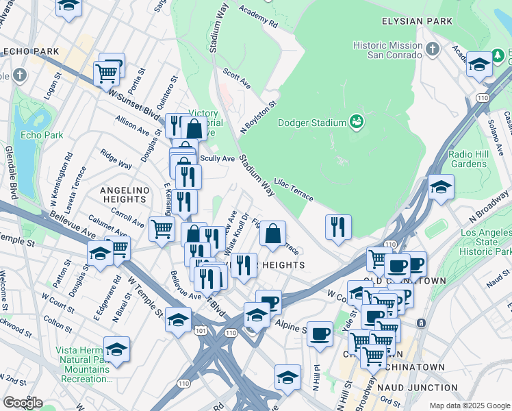 map of restaurants, bars, coffee shops, grocery stores, and more near in Los Angeles