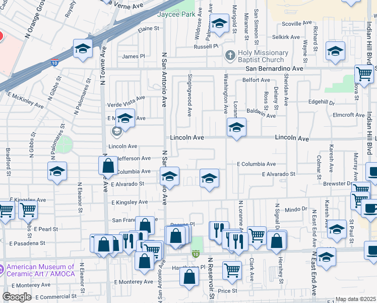map of restaurants, bars, coffee shops, grocery stores, and more near 867 Patrick Avenue in Pomona