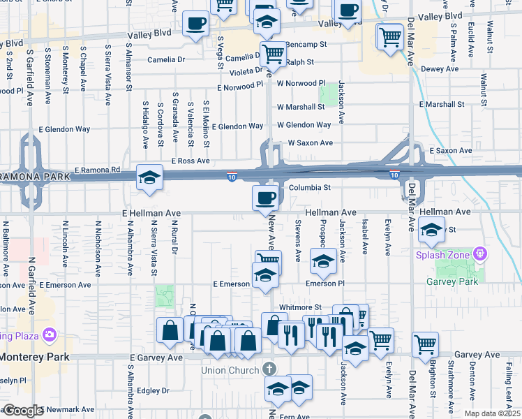 map of restaurants, bars, coffee shops, grocery stores, and more near in Rosemead