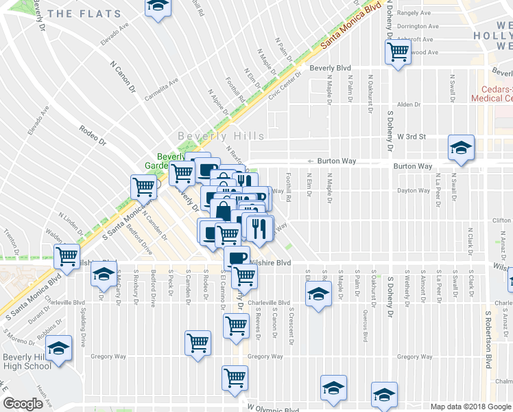 map of restaurants, bars, coffee shops, grocery stores, and more near 238 North Canon Drive in Beverly Hills