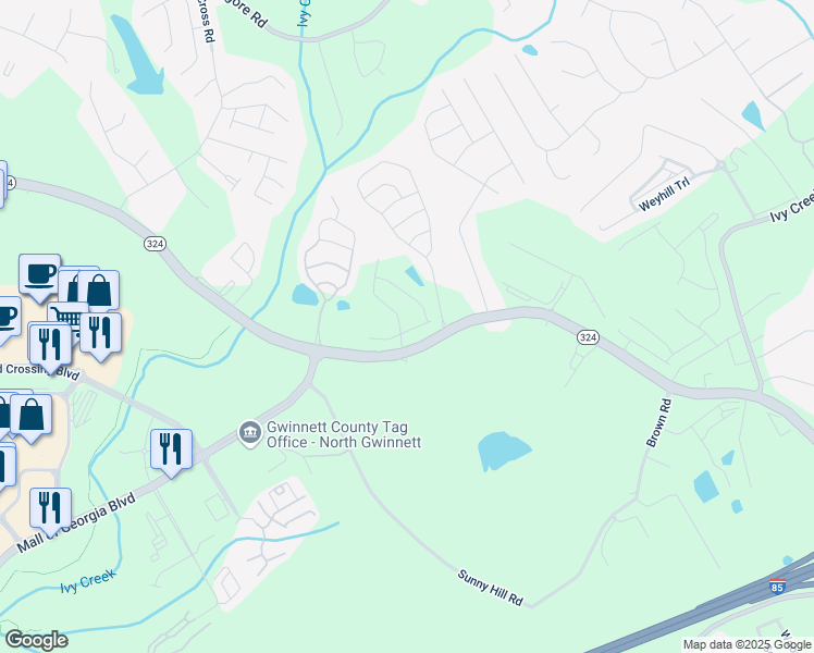 map of restaurants, bars, coffee shops, grocery stores, and more near 2644 Poppy Court in Buford